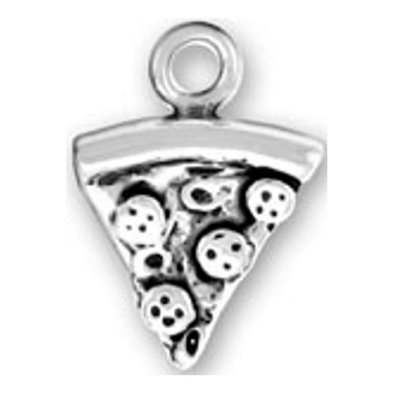 Sterling Silver 7" 4.5mm Charm Bracelet With Attached 3D Small Pepperoni Pizza Slice Charm
