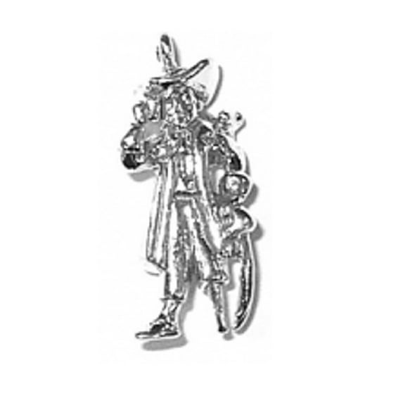 Sterling Silver 7" 4.5mm Charm Bracelet With Attached 3D Standing Man Pirate Holding Sword With Peg Leg Charm