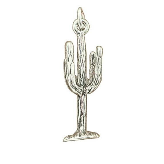 Sterling Silver 7" 4.5mm Charm Bracelet With Attached 3D Tall Saguaro Desert Cactus Charm