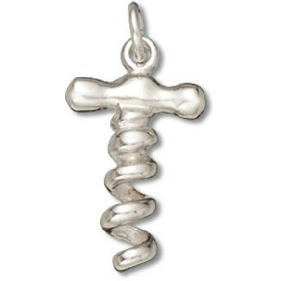 Sterling Silver 7" 4.5mm Charm Bracelet With Attached 3D Wine Cork Screw Charm