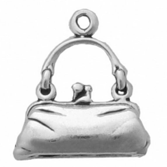 Sterling Silver 7" 4.5mm Charm Bracelet With Attached 3D Womens Purse With Strap Charm