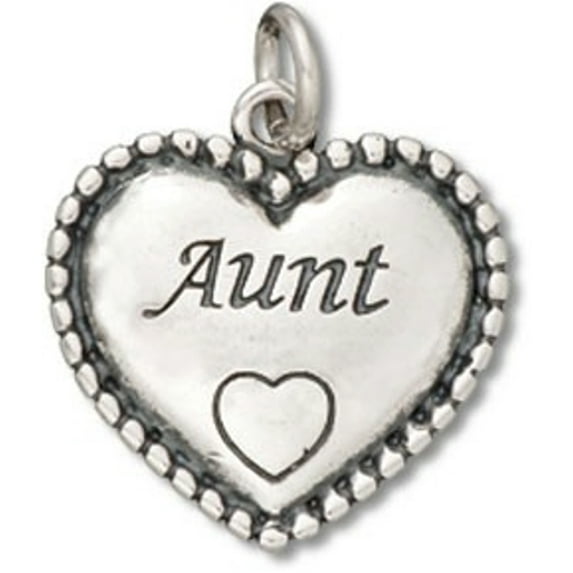 Sterling Silver 7" 4.5mm Charm Bracelet With Attached Aunt Beaded Heart Shaped Charm