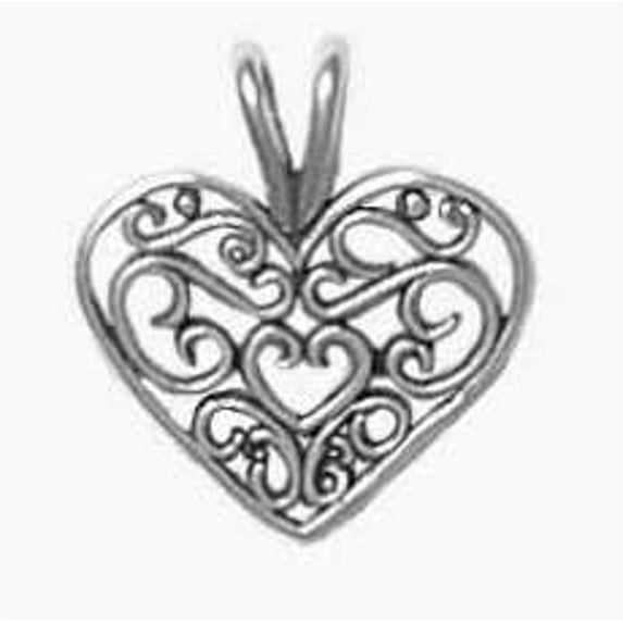 Sterling Silver 7" 4.5mm Charm Bracelet With Attached Beautiful Filgree Scroll Heart Charm