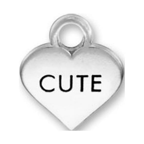 Sterling Silver 7" 4.5mm Charm Bracelet With Attached "CUTE" Valentines Candy Heart Word Charm