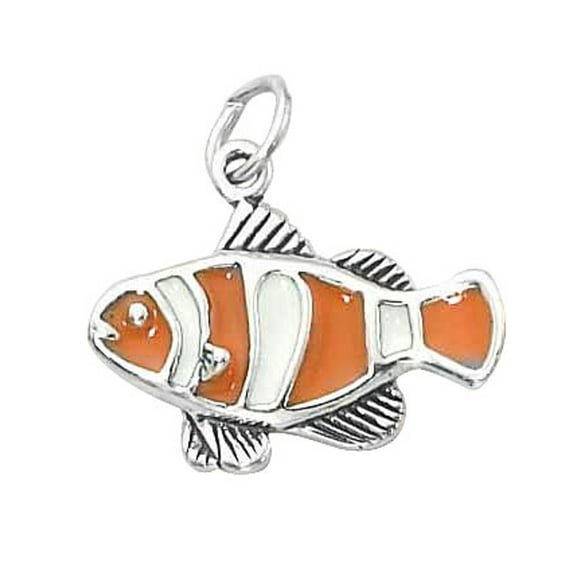 Sterling Silver 7" 4.5mm Charm Bracelet With Attached Enameled Clown Fish Charm