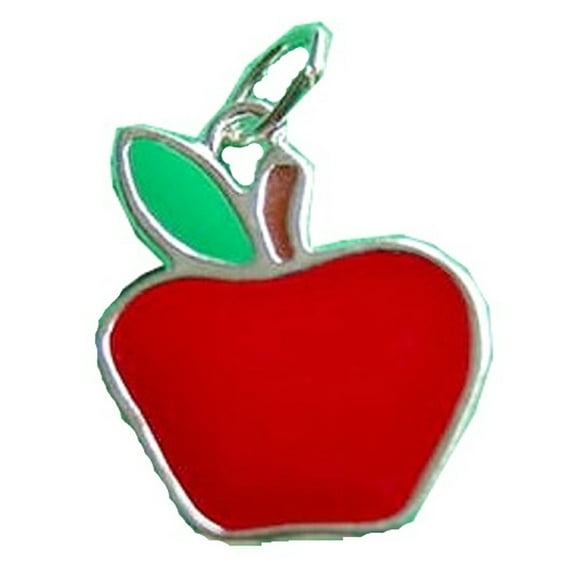 Sterling Silver 7" 4.5mm Charm Bracelet With Attached Enameled Flat Apple Charm