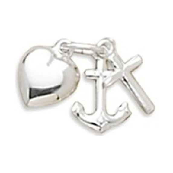 Sterling Silver 7" 4.5mm Charm Bracelet With Attached Faith Hope Love Charity Cross Anchor Heart Charm