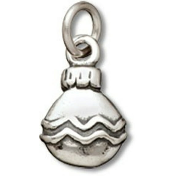 Sterling Silver 7" 4.5mm Charm Bracelet With Attached Flat Two Sided Round Ball Christmas Ornament Charm