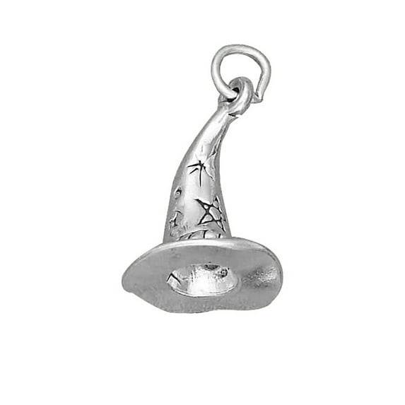 Sterling Silver 7" 4.5mm Charm Bracelet With Attached Halloween Wizard Hat Charm