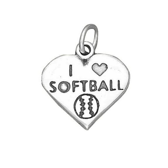 Sterling Silver 7" 4.5mm Charm Bracelet With Attached "I Love Softball" Sports Heart Word Charm