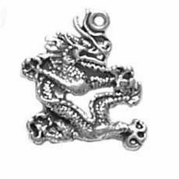 Sterling Silver 7" 4.5mm Charm Bracelet With Attached Serpeant Oriental Dragon Fantasy Charm