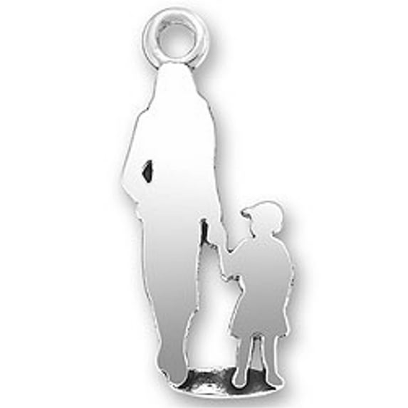 Sterling Silver 7" 4.5mm Charm Bracelet With Attached Silhoutte Mother Walking Hand In Hand With Child Charm
