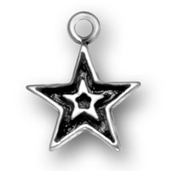 Sterling Silver 7" 4.5mm Charm Bracelet With Attached Small Star Inside Big Star Charm