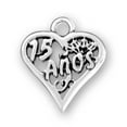 thumbnail image 1 of Sterling Silver 7" 4.5mm Charm Bracelet With Attached Spanish 15 Years Birthday Heart Quince Anos Charm, 1 of 1