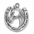 thumbnail image 1 of Sterling Silver 7" 4.5mm Charm Bracelet With Attached Stallion Horse Head Horseshoe Charm, 1 of 1