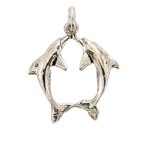 Sterling Silver 7" 4.5mm Charm Bracelet With Attached Two Kissing Dolphins Charm