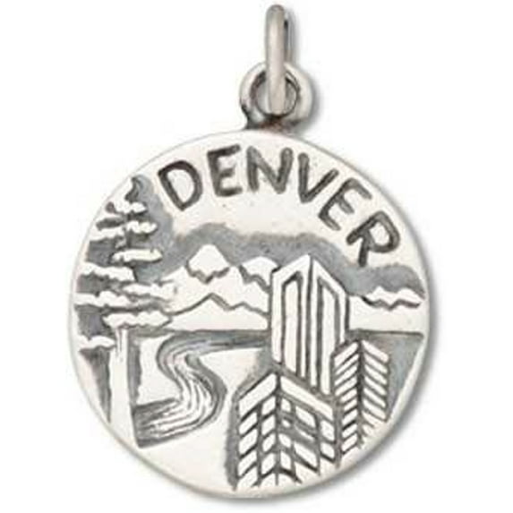 Sterling Silver 7" 4.5mm Charm Bracelet With Denver Mile High City Two Sided Circle Charm