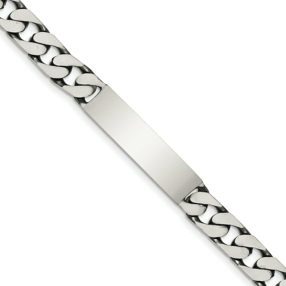 Sterling Silver 7.5inch Engraveable Antiqued Curb Link ID Bracelet QID122