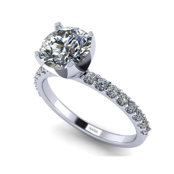 NANA Silver 7.5mm (1.5ct) Round Cut Zirconia Solitaire Engagement Ring-Platinum Plated-Size 6