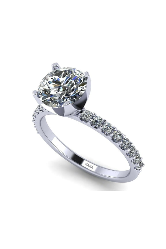 NANA Silver 7.5mm (1.5ct) Round Cut Zirconia Solitaire Engagement Ring-Platinum Plated-Size 7.5