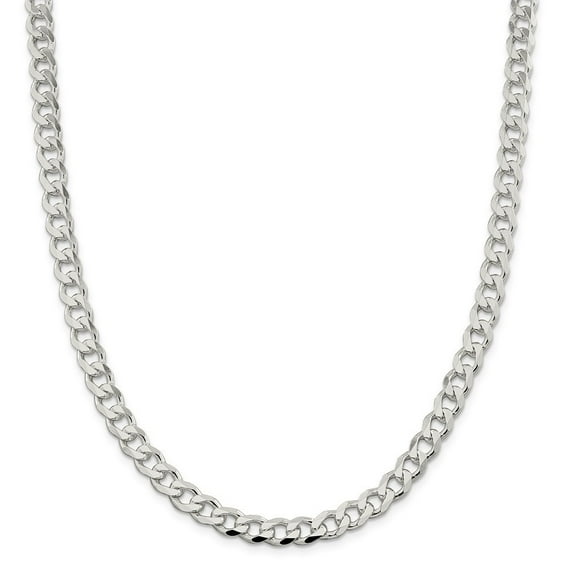 Sterling Silver 7.5mm Curb Chain Necklace - 65.5 Grams - 28 Inch