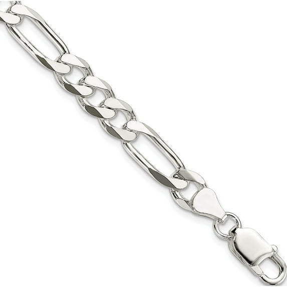 Sterling Silver 7.5mm Figaro Chain (8 X 7.5) Made In Italy qfg200-8