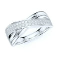 thumbnail image 1 of Sterling Silver 7.6mm Wide Unisex CrissCorss Two Rows Simulated Round Brilliant Diamonds Wedding Band Fashion Ring (12.5), 1 of 6