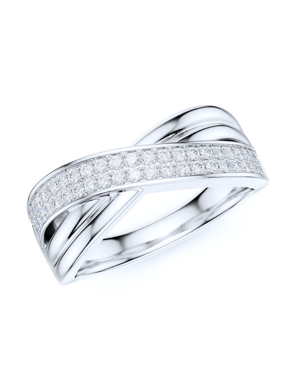 Sterling Silver 7.6mm Wide Unisex CrissCorss Two Rows Simulated Round Brilliant Diamonds Wedding Band Fashion Ring (7)