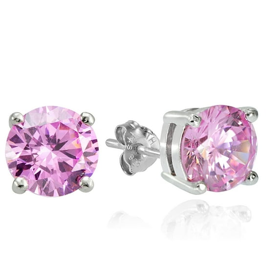 Sterling Silver 7.75ct Light Pink Cubic Zirconia 10mm Round Stud Earrings