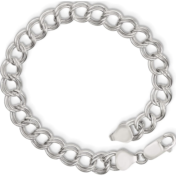 Sterling Silver 7.75mm Polished Double Link Charm Bracelet (7 X 7.75) Made In Italy qg1163-7