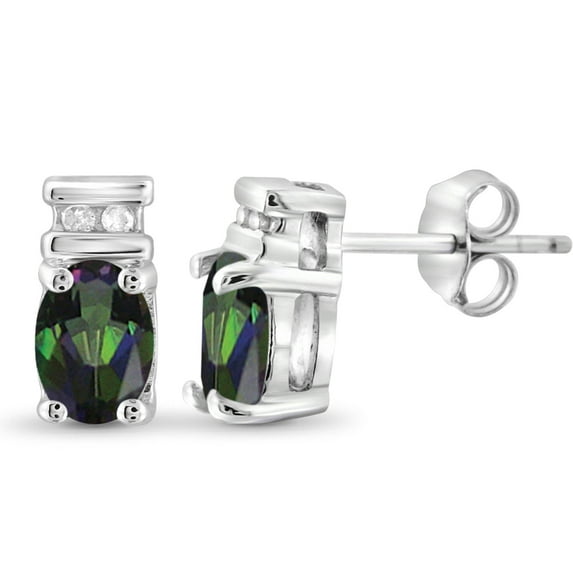 Sterling Silver 7/8ct TGW Mystic Topaz and White Diamond Accent Earrings