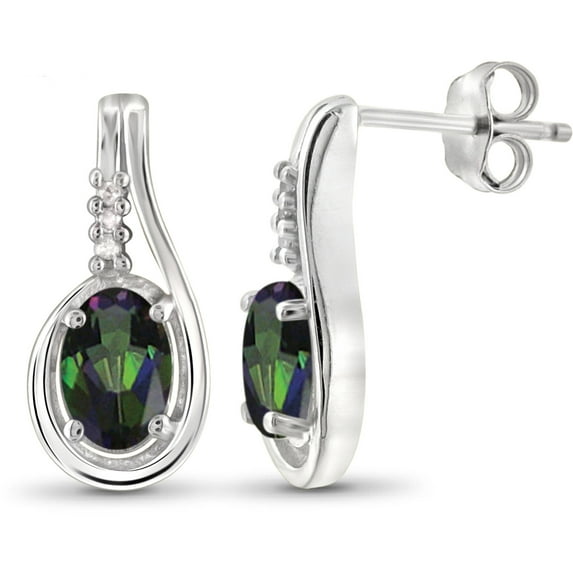 Sterling Silver 7/8ct TW Mystic Topaz and White Diamond Accent Earrings