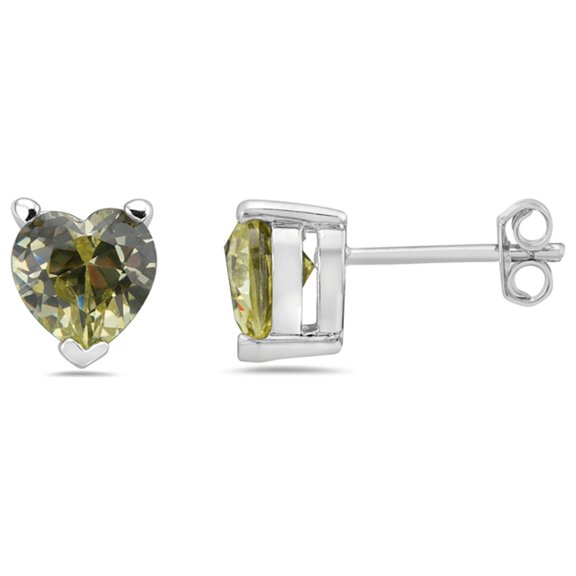 Sterling Silver 7 mm Apple Green CZ Stud Heart Shape Stud Earring