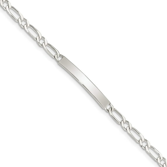 Sterling Silver 7Inch Polished Engraveable 1 Figaro Link Id Bracelet (7 X 4) Made In India qid112-7