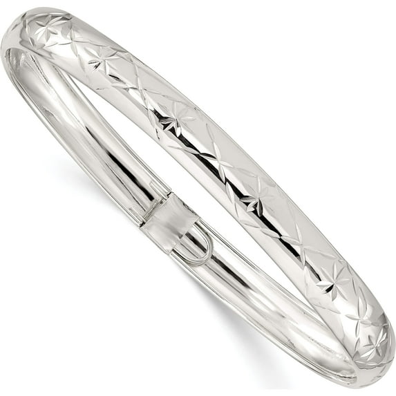 Sterling Silver 7mm Diamond-Cut Flexible Bangle (6.5 X 7) Made In India qb614