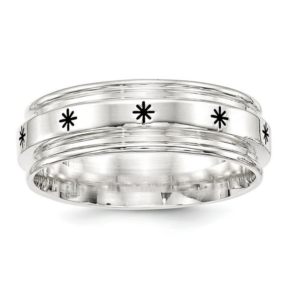 Sterling Silver 7mm Enamel Fancy Band Size 10 Ring