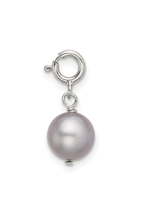 Sterling Silver 7mm Grey Freshwater Cultured Pearl Springring Charm Pendant