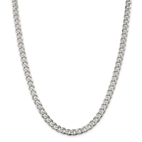 Sterling Silver 7mm Pave Curb Chain Necklace - 44.1 Grams - 24 Inch - Lobster Claw