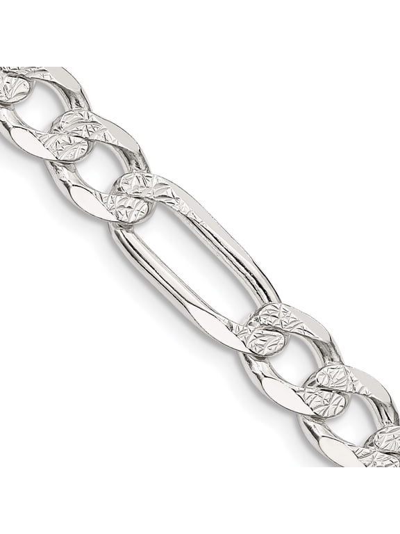 Sterling Silver 7.0mm Pav‚ Flat Figaro Chain