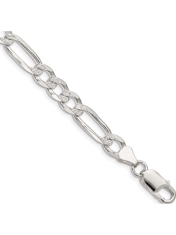 Sterling Silver 7.0mm Pav‚ Flat Figaro Chain