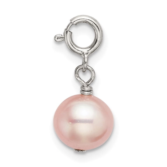 Sterling Silver 7mm Pink Freshwater Cultured Pearl Springring Charm Pendant