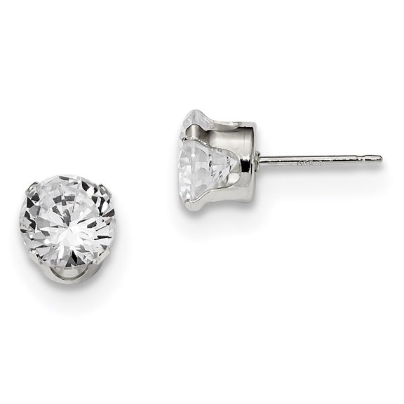 Sterling Silver 7mm Round Snap Set Cubic Zirconia Stud Earrings