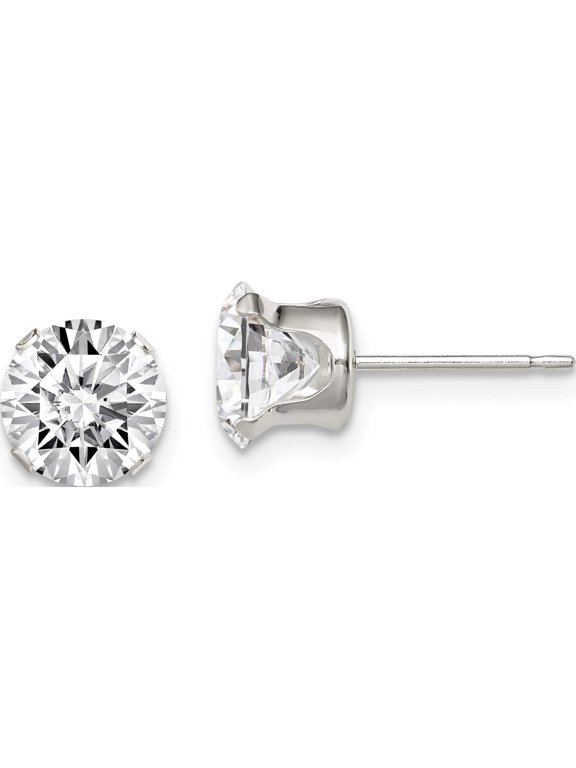 Sterling Silver 7mm Round Snap Set CZ Stud Earrings