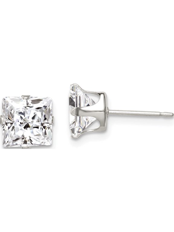 Sterling Silver 7mm Square Snap Set CZ Stud Earrings
