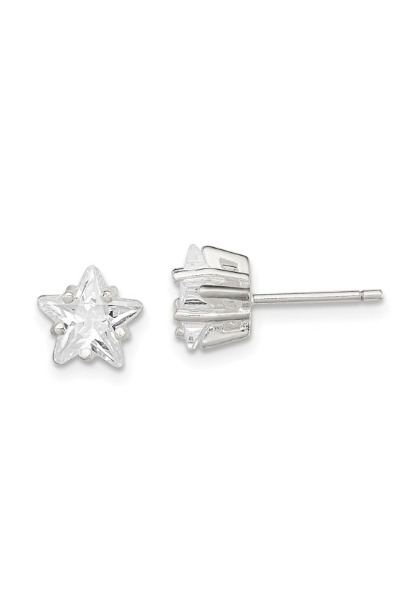 Sterling Silver 7mm Star Basket Set CZ Stud Earrings Sterling Silver Earrings