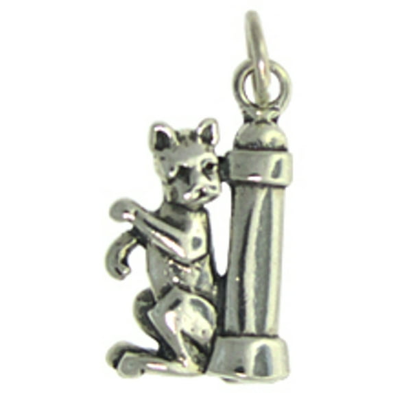 Sterling Silver 8" 4.5mm Charm Bracelet Attached Partially 3D Pet Dog Leaning Rubbing Against Fire Hydrant Ch