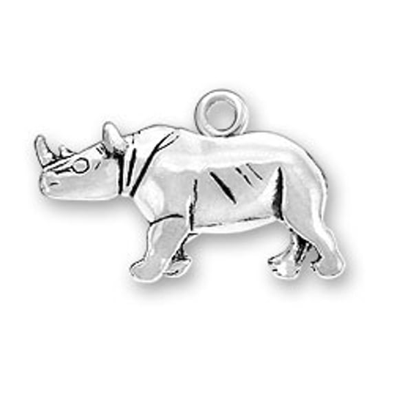 Sterling Silver 8" 4.5mm Charm Bracelet With Attached 3D Detailed African Rhino Rhinoceros Charm