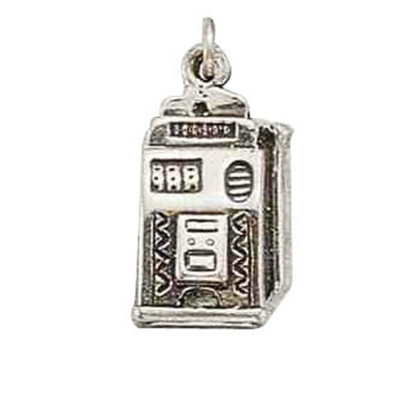 Sterling Silver 8" 4.5mm Charm Bracelet With Attached 3D Good Luck Slot Machine Charm