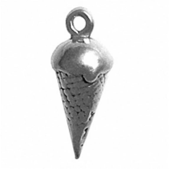 Sterling Silver 8" 4.5mm Charm Bracelet With Attached 3D Ice Cream Cone Food Charm With Waffle Cone