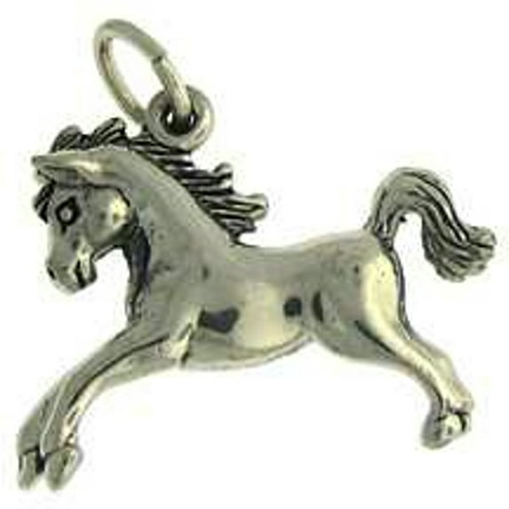 Sterling Silver 8" 4.5mm Charm Bracelet With Attached 3D Large Jumping Pony Charm